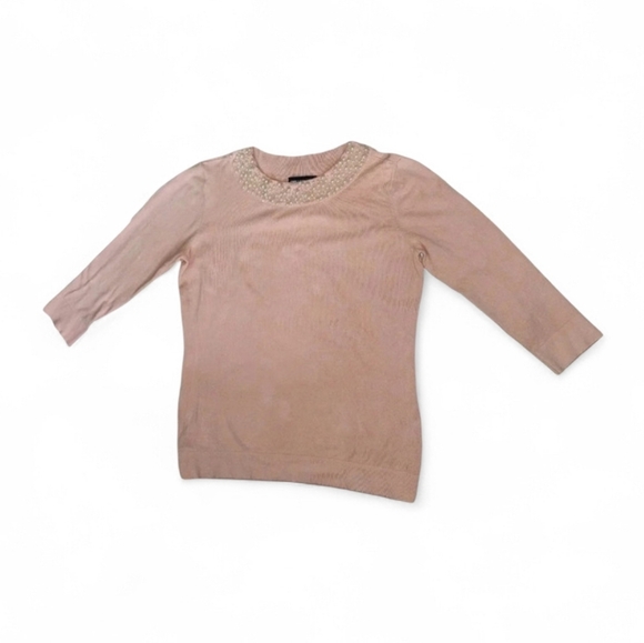 Karl Lagerfeld Sweaters - Karl Lagerfeld Paris Faux Pearl Neck Pale Pink  Lightweight Pullover Sweater, M